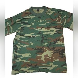 vintage 80s Tee Swing Green Camo Longsleeve‎ Shirt XL Made In USA Essentials War